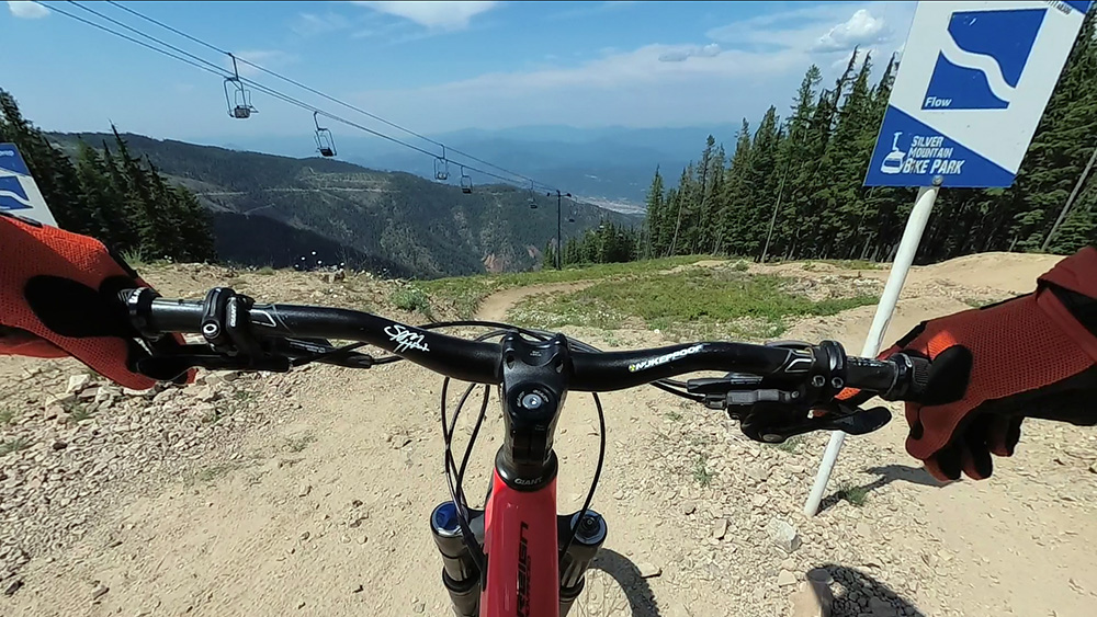 The top of Jackass at Silver Mountain Bike Park